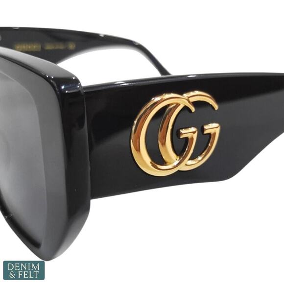 GUCCI GG0956S Rectangle Sunglasses Black/Gold Frame Grey Lens 54-19 Italy NEW - Picture 4 of 16